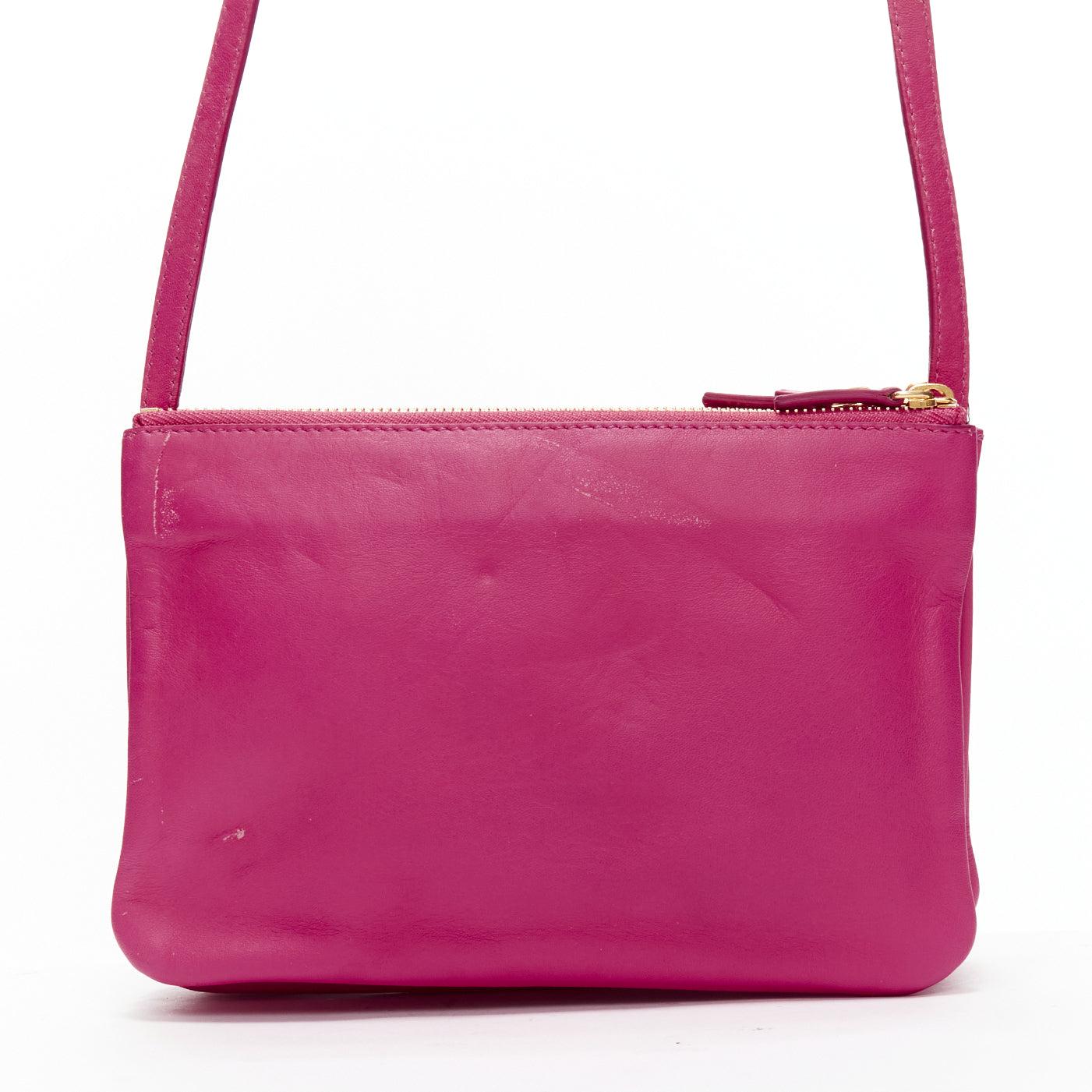 Céline Trio sac bandoulière à bandoulière détachable en cuir souple rose en vente 1
