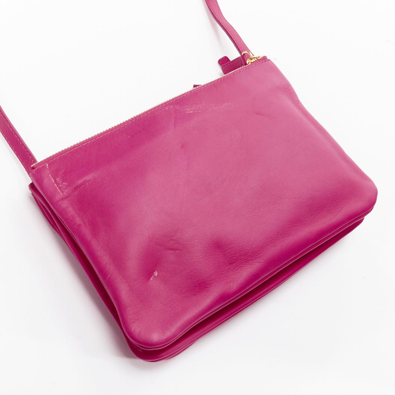 Céline Trio sac bandoulière à bandoulière détachable en cuir souple rose en vente 4
