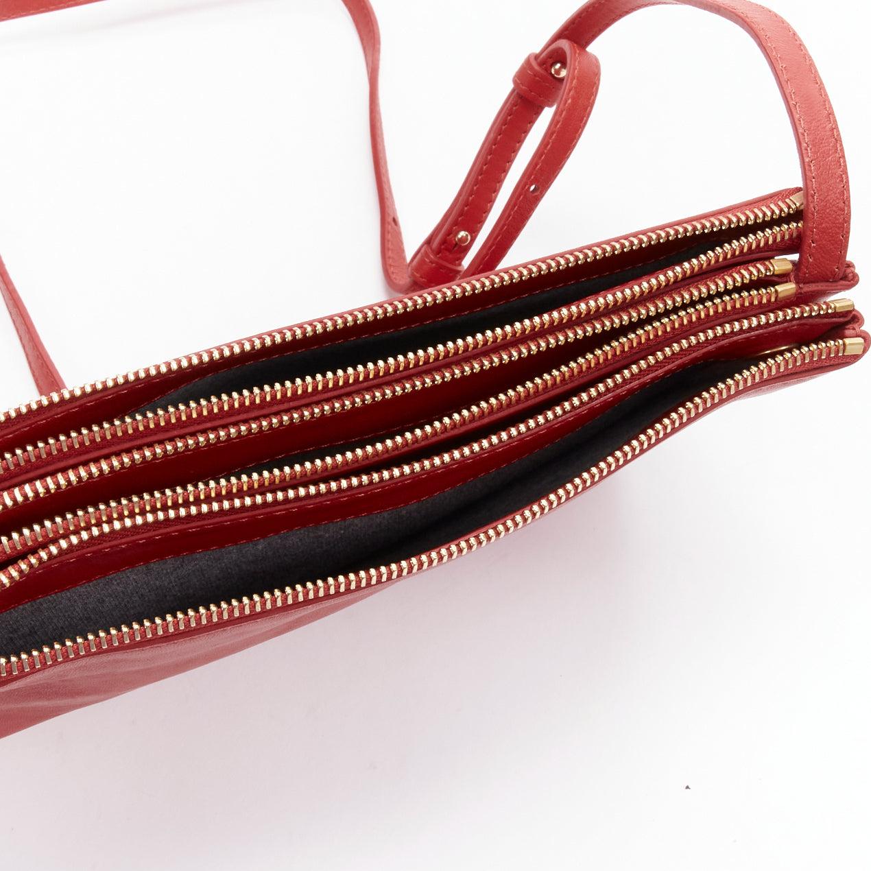 CELINE Trio red soft leather detachable shoulder strap medium pouch bag For Sale 6