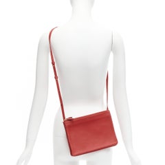 CELINE Trio red soft leather detachable shoulder strap medium pouch bag