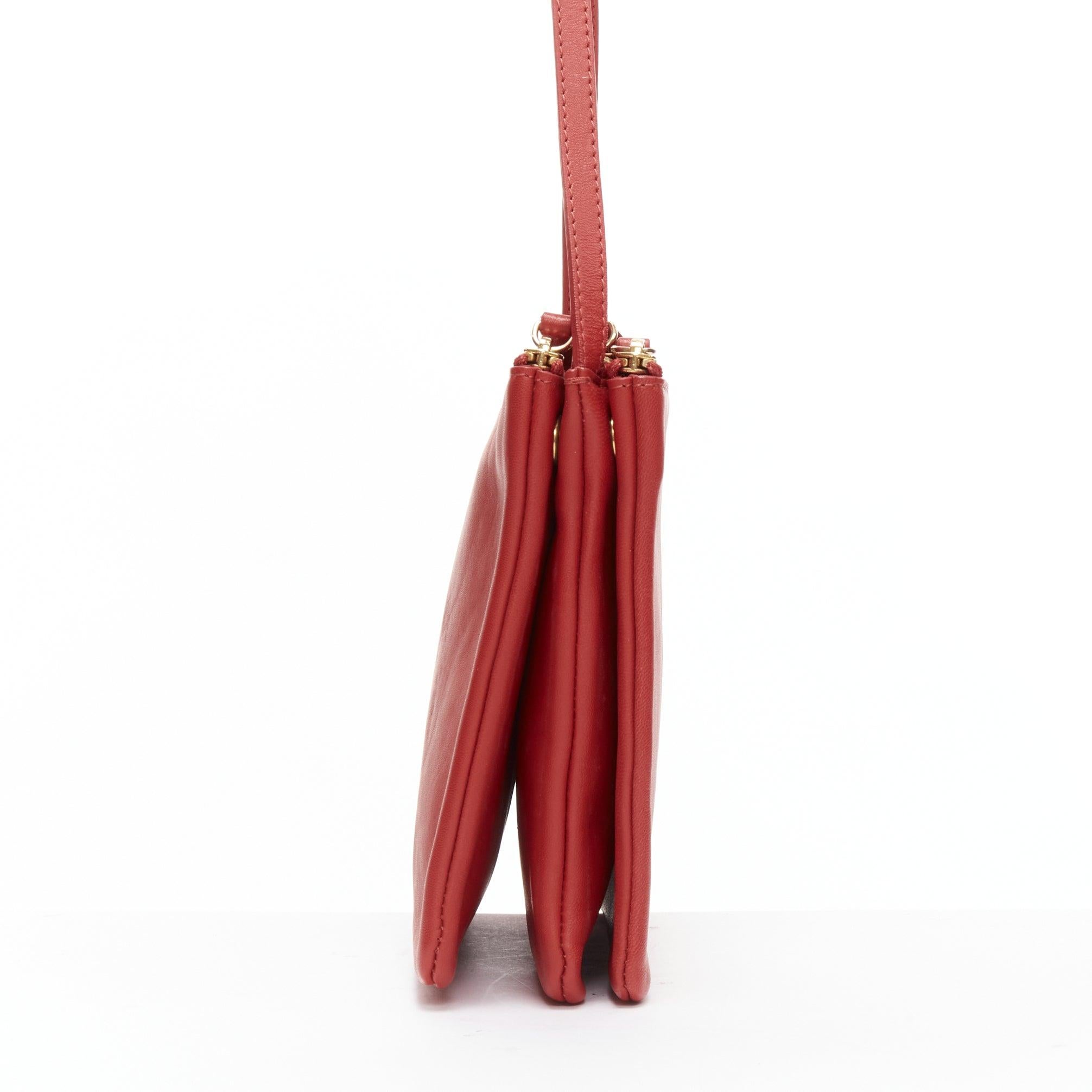 Women's CELINE Trio red soft leather detachable shoulder strap medium pouch bag For Sale