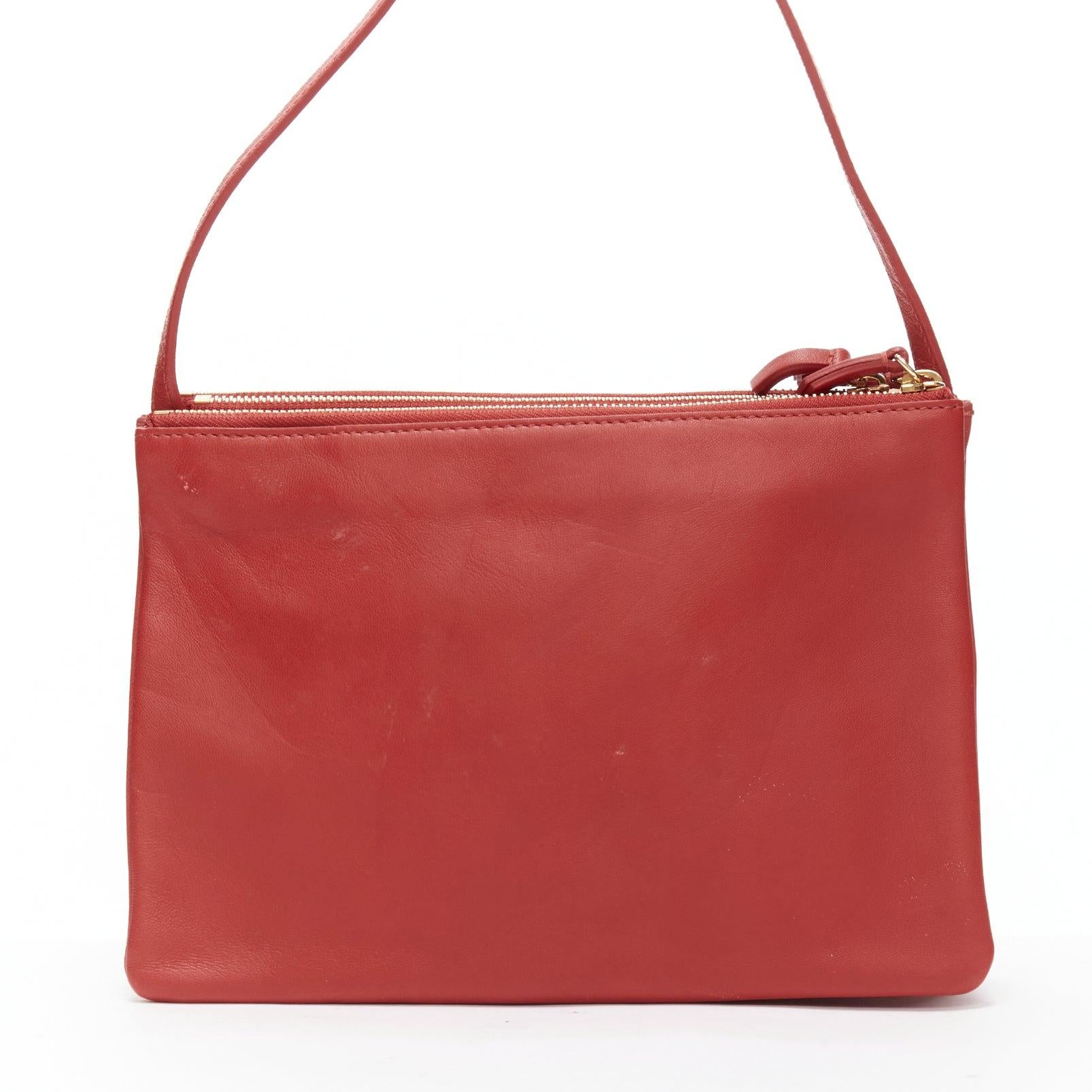 CELINE Trio red soft leather detachable shoulder strap medium pouch bag For Sale 1