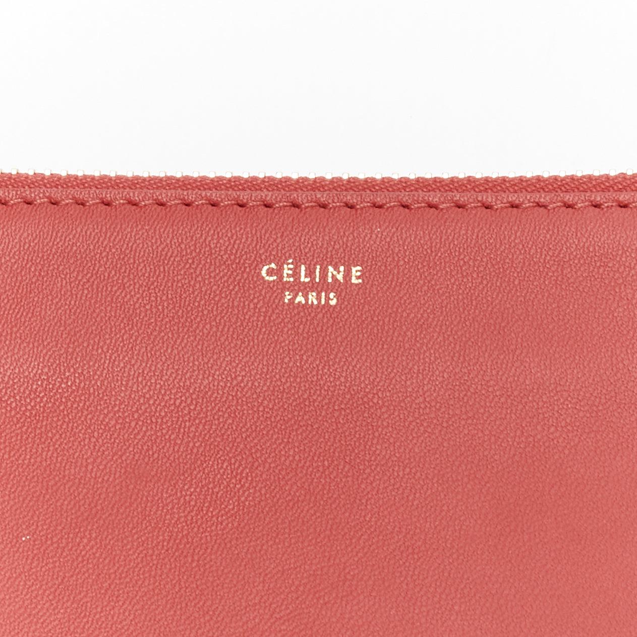 CELINE Trio red soft leather detachable shoulder strap medium pouch bag For Sale 4