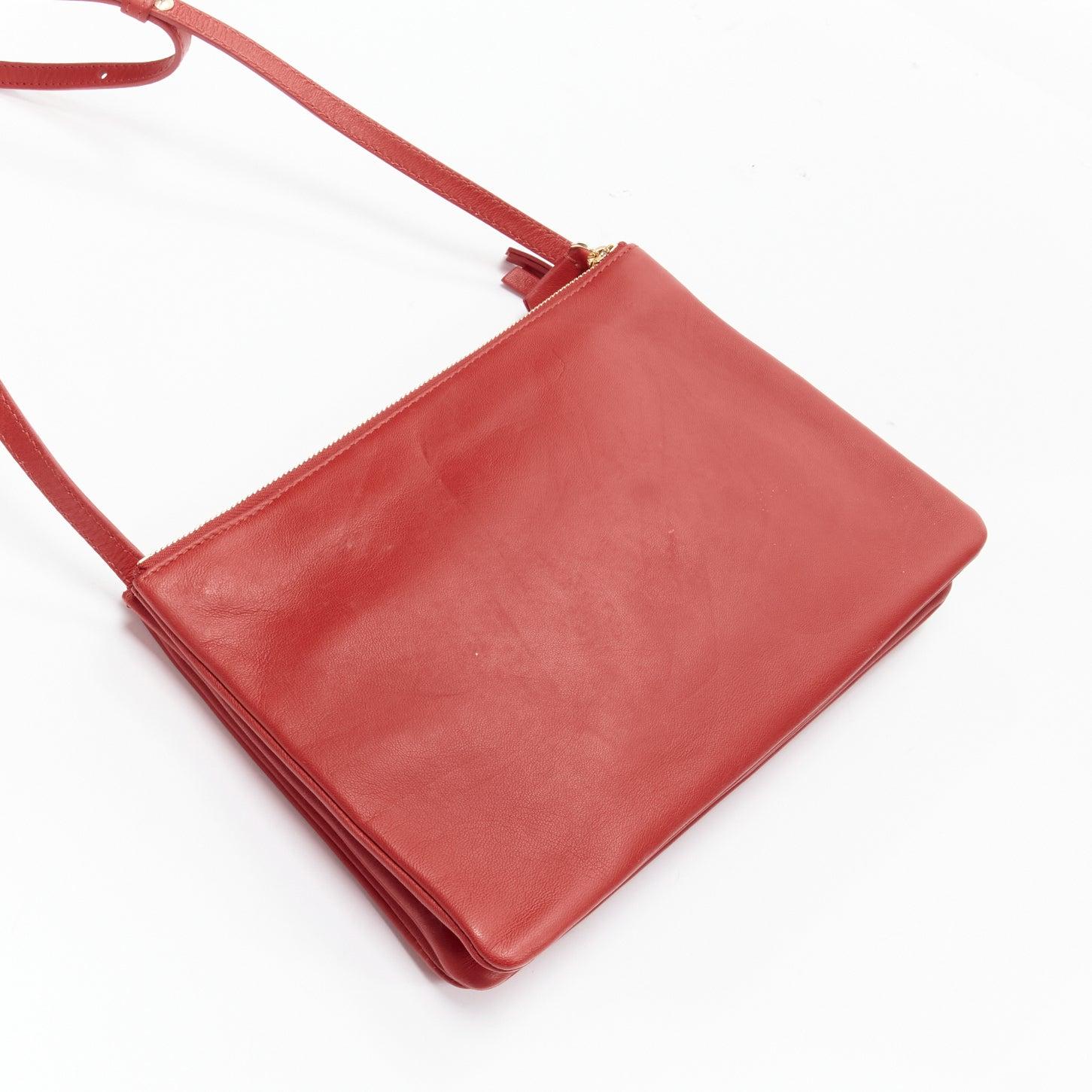 CELINE Trio red soft leather detachable shoulder strap medium pouch bag For Sale 5