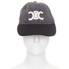 CELINE Triomphe Baseball Cap grey black two-tone wool white curved brim cap M