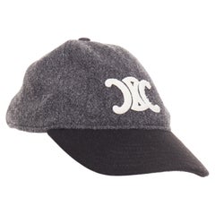 CELINE Triomphe Baseball Cap grey black two-tone wool white curved brim cap M