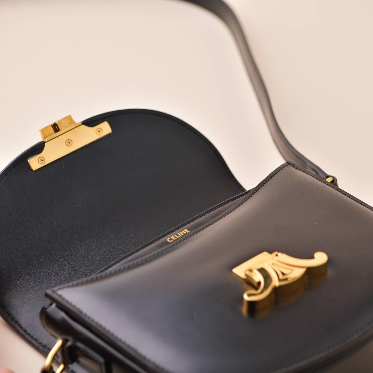 Céline Triomphe Besace Clea Calfskin Black Handbag For Sale 5