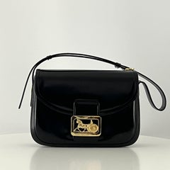 CELINE Sac à main en cuir noir Triomphe Circa 1990