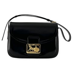 CELINE Sac à main en cuir noir Triomphe Circa 1990