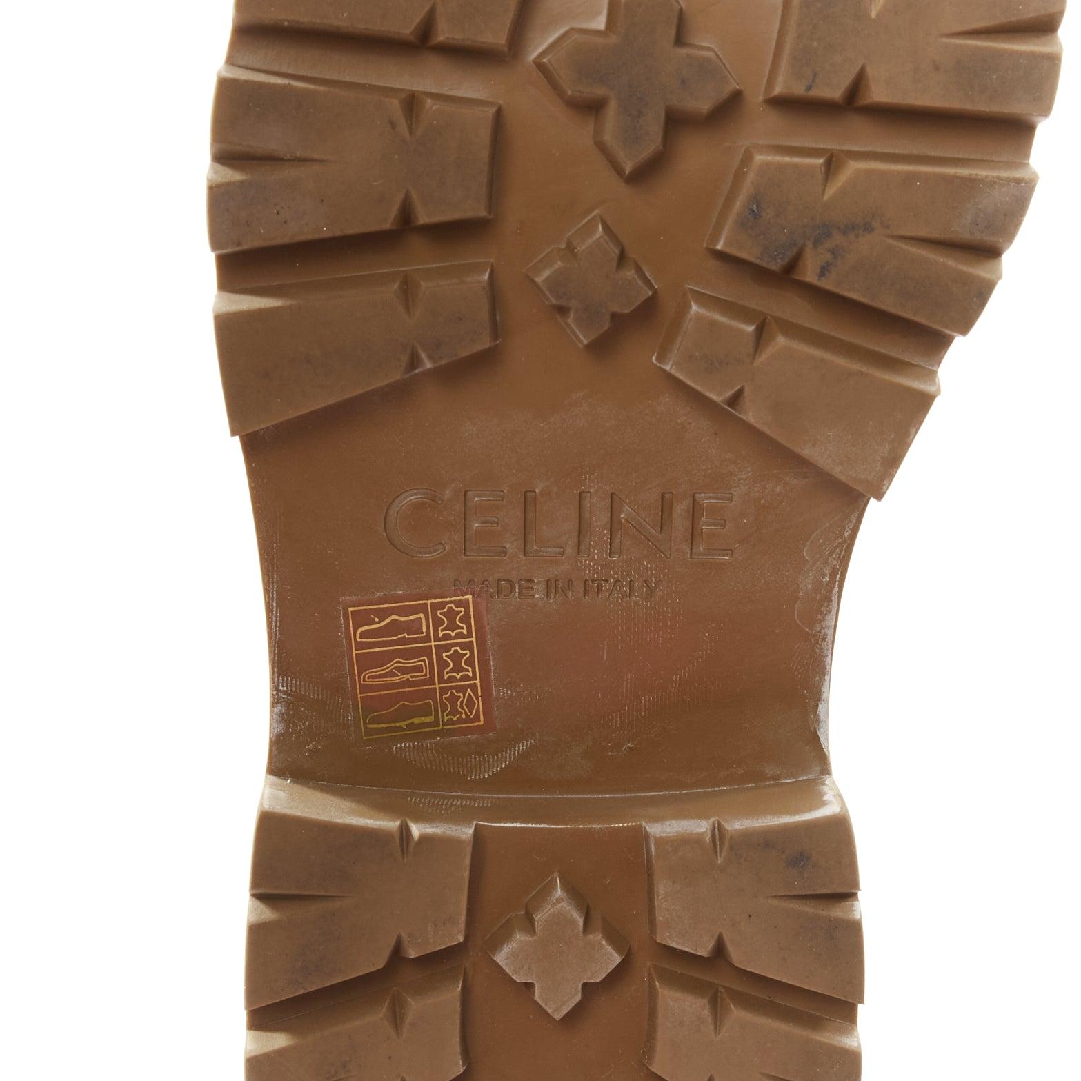 CELINE Triomphe Bulky logo tan calfskin lace up worker lug sole boots EU38 6