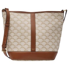 Celine Triomphe Canvas Calfskin Bucket Bag Small White