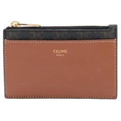 Celine Triomphe Canvas Kalbsleder Münze Karte Brieftasche Brown