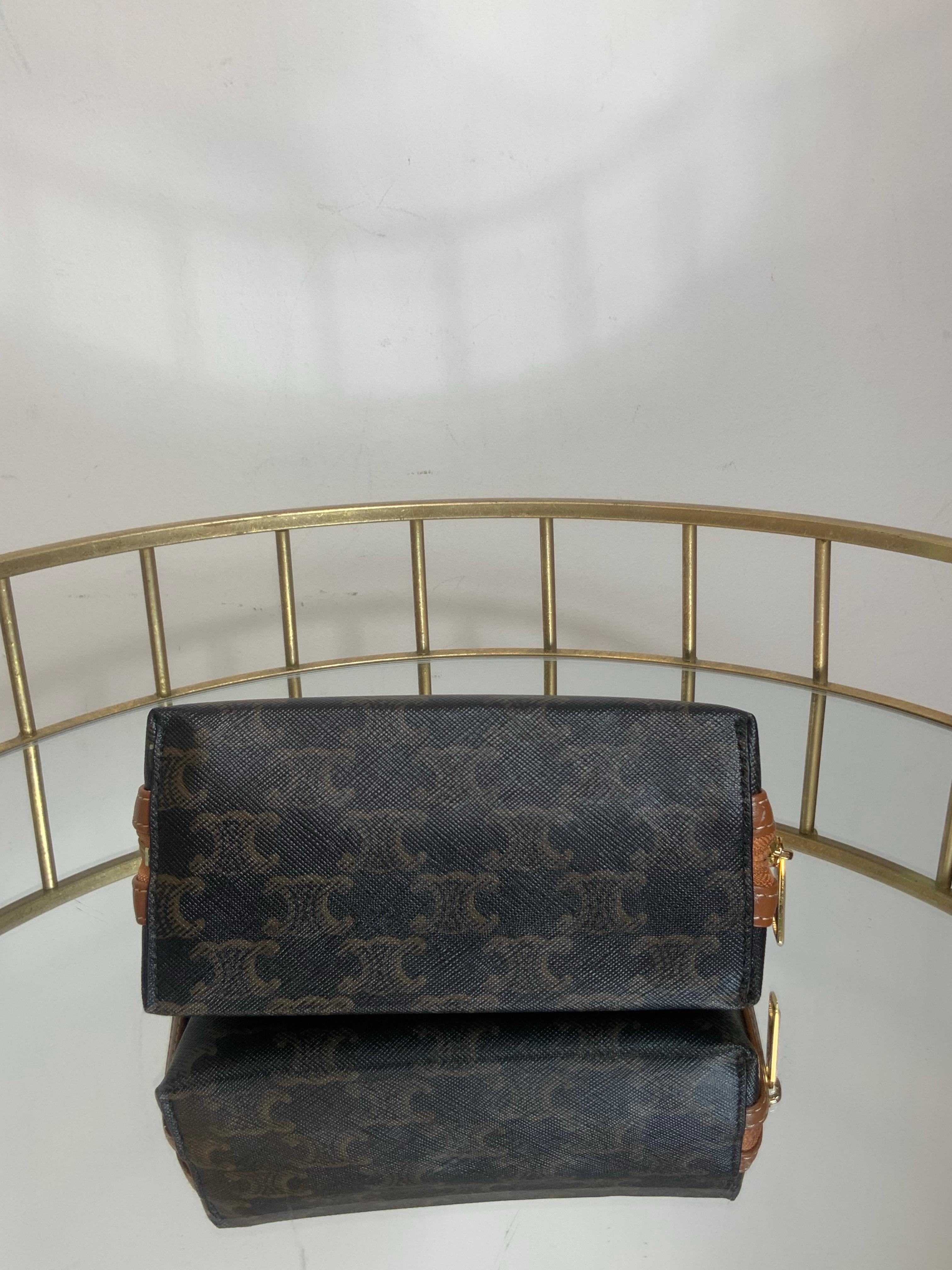 Celine triomphe canvas, lambskin and gold hardware Shoulder Bag 2