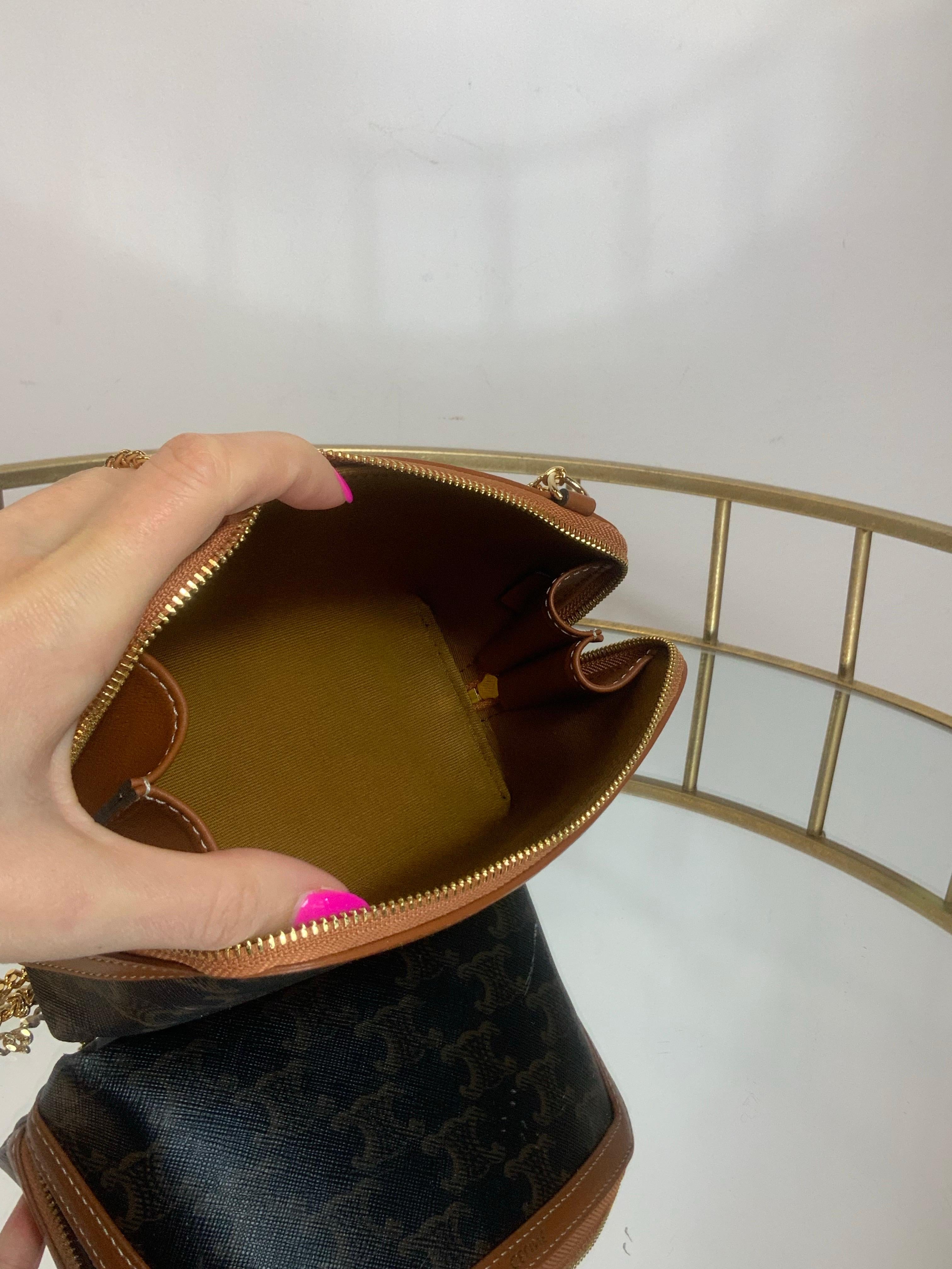 Celine triomphe canvas, lambskin and gold hardware Shoulder Bag 3