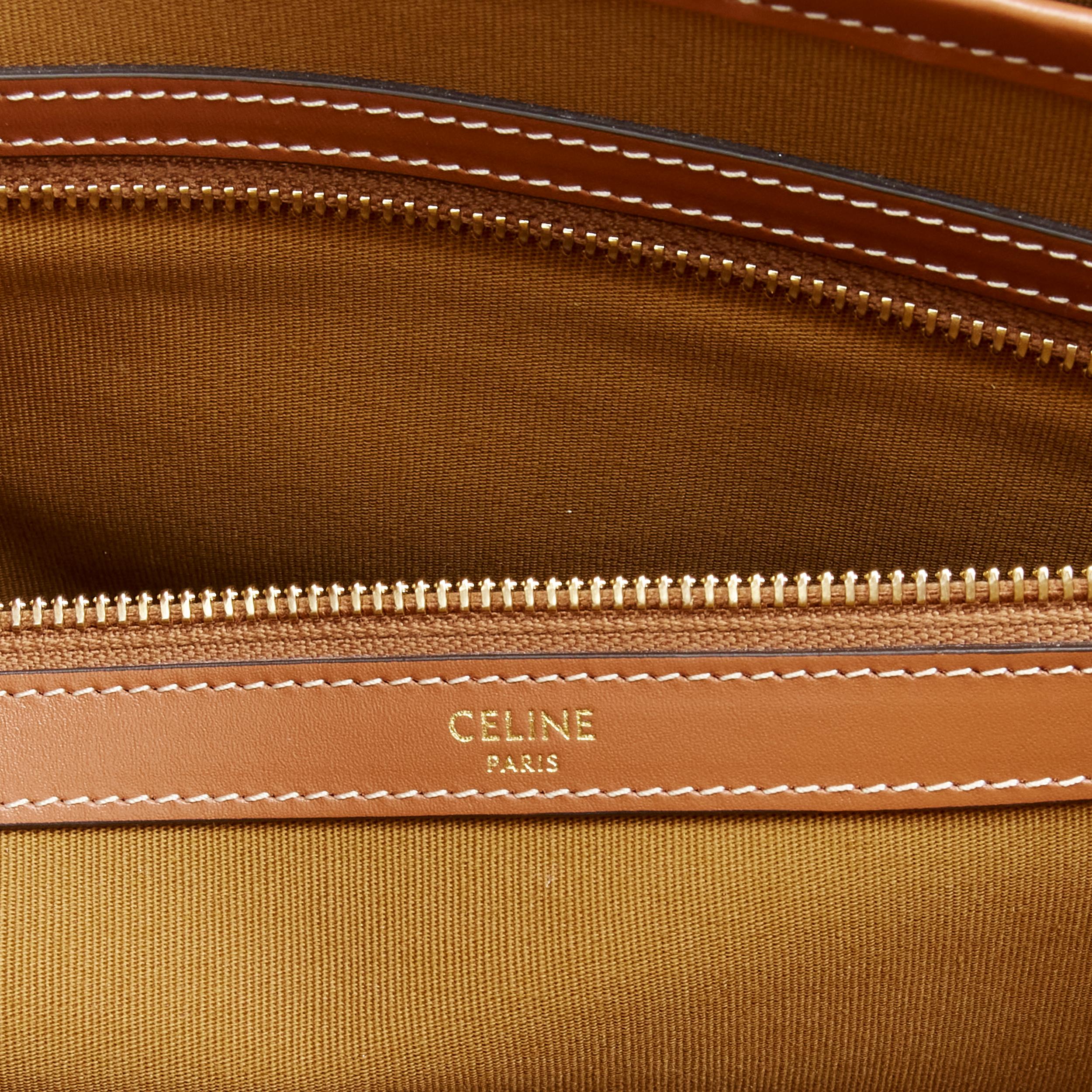 CELINE Triomphe Canvas tan brown calfskin trim Horizontal Cabas tote bag 3