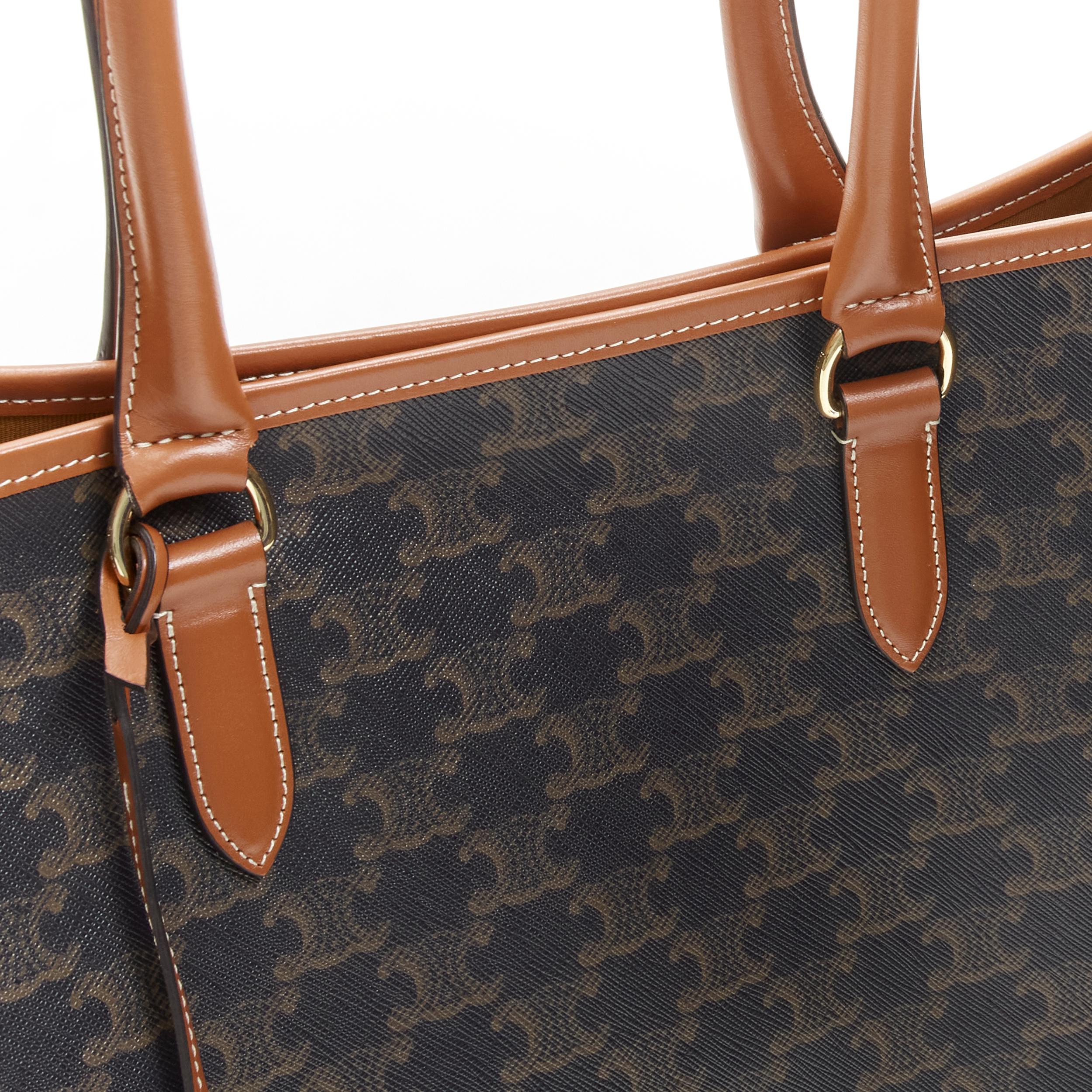 CELINE Triomphe Canvas tan brown calfskin trim Horizontal Cabas tote bag 1