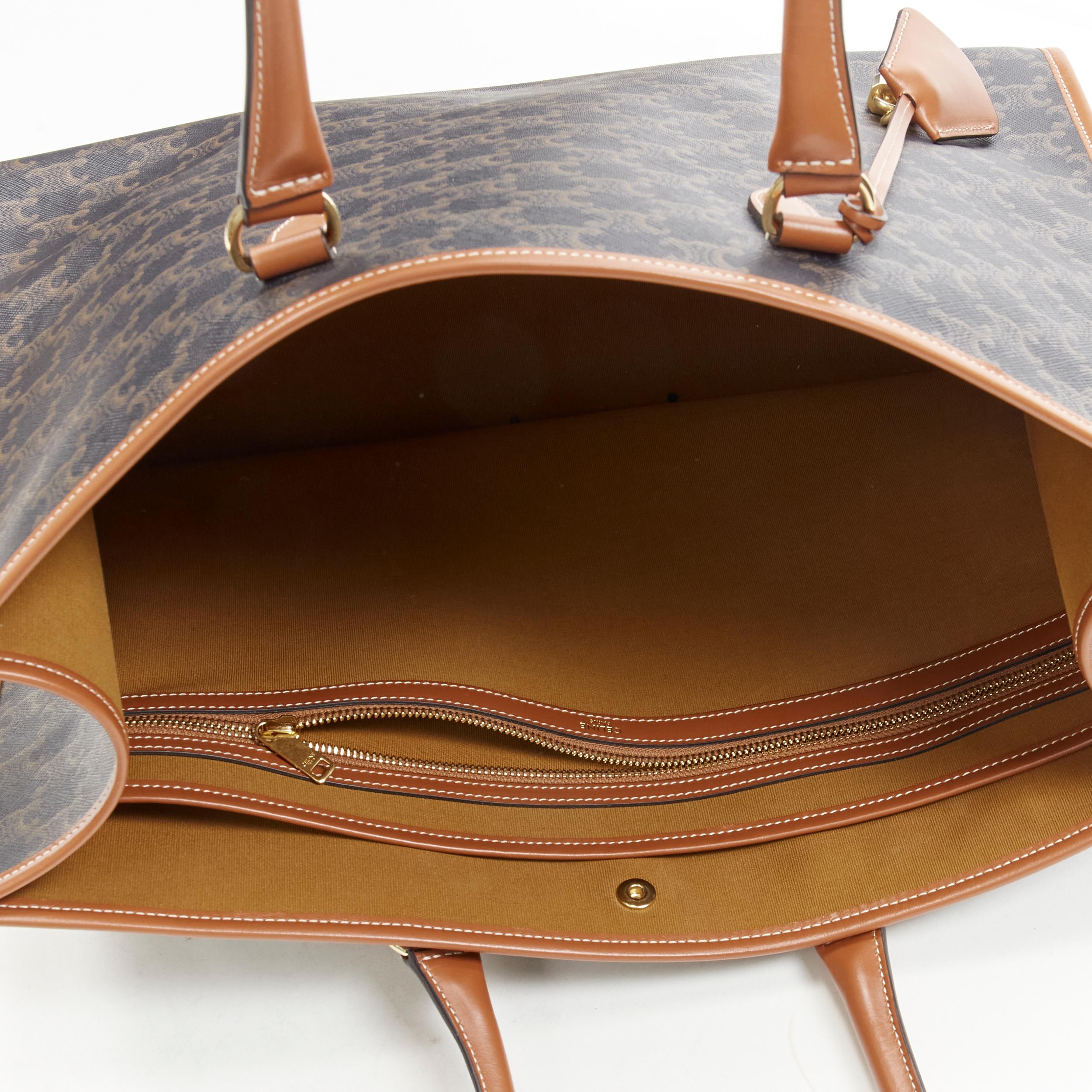 CELINE Triomphe Canvas tan brown calfskin trim Horizontal Cabas tote bag 2