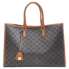 CELINE Triomphe Canvas brauner Kalbslederbesatz Horizontale Cabas-Tasche