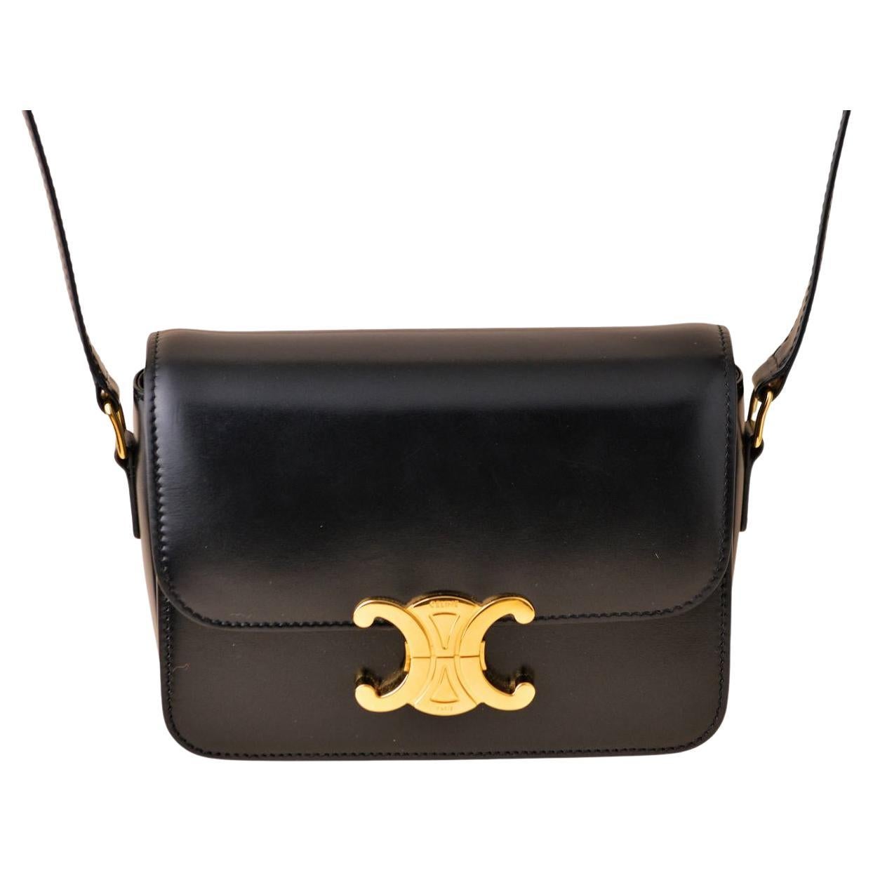 Céline Triomphe Classique Black Calfskin Handbag For Sale