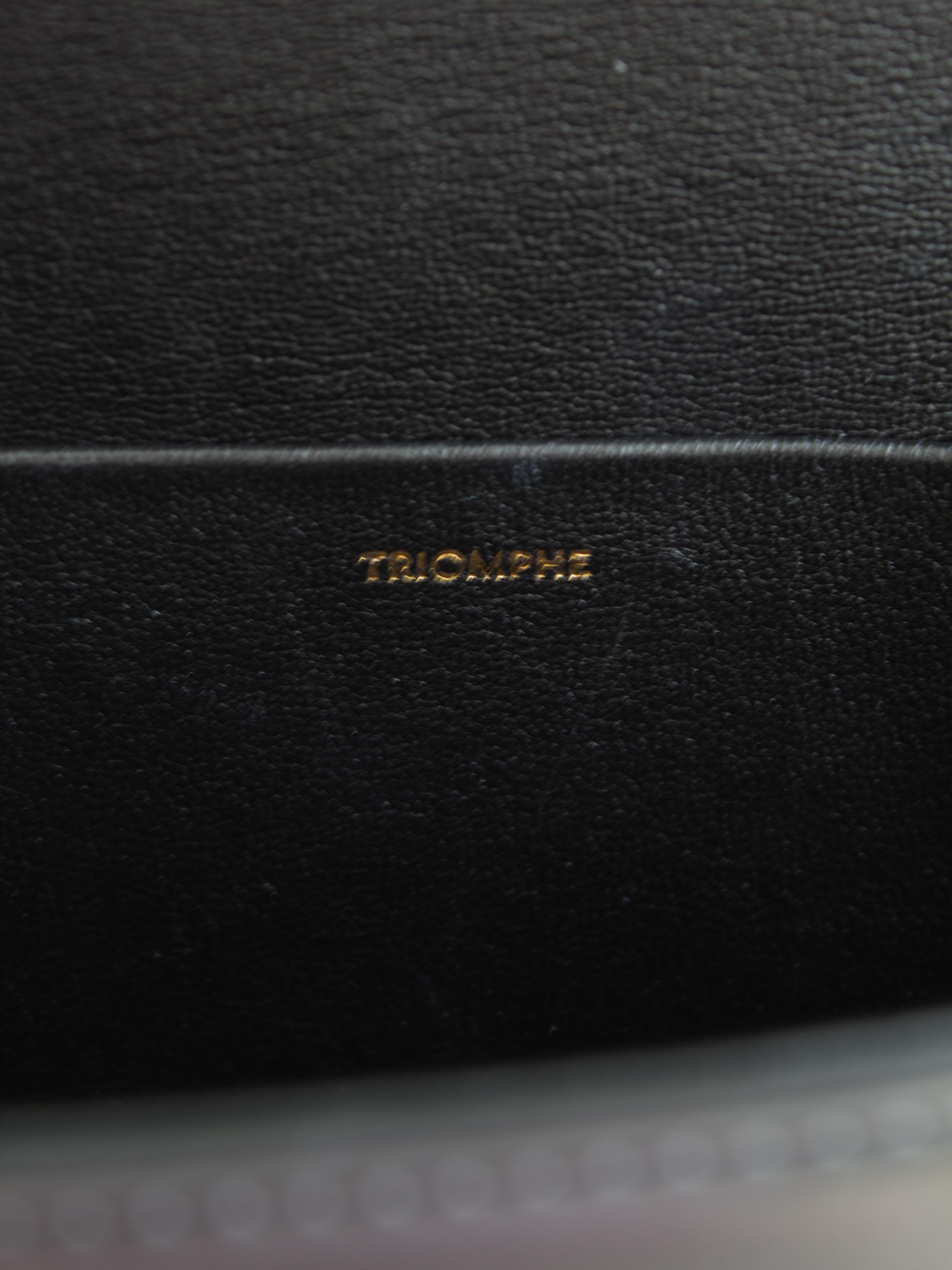 Sac à bandoulière en cuir de veau brillant Celine Triomphe Claude Noir Or en vente 12