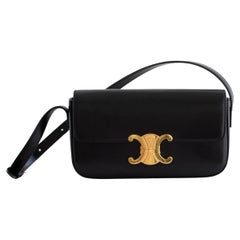 Bolso de hombro Celine Triomphe Claude Negro Oro Brillante Piel de Becerro