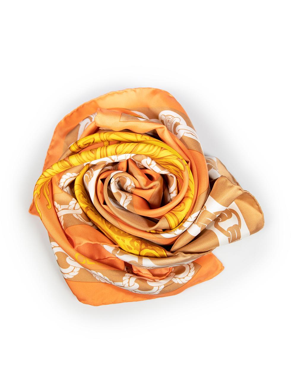 CONDITION is Very good. Minimal wear to scarf is evident. Minimal wear near the edge with a pull to the weave on this used Celine designer resale item
 
 
 
 Details
 
 
 Multicolour- Orange and brown
 
 Silk
 
 Square scarf
 
 Triomphe graphic