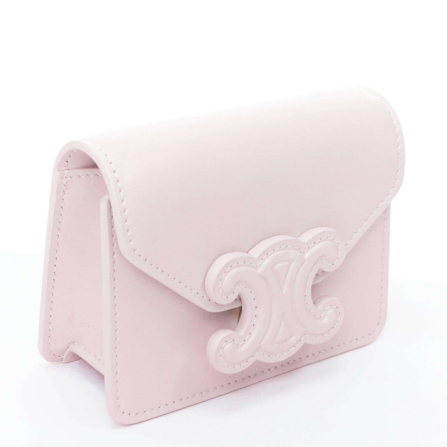 Beige CELINE Triomphe lilac leather logo cardholder on chain crossbody bag For Sale