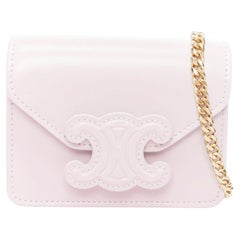 CELINE Triomphe lilac leather logo cardholder on chain crossbody bag
