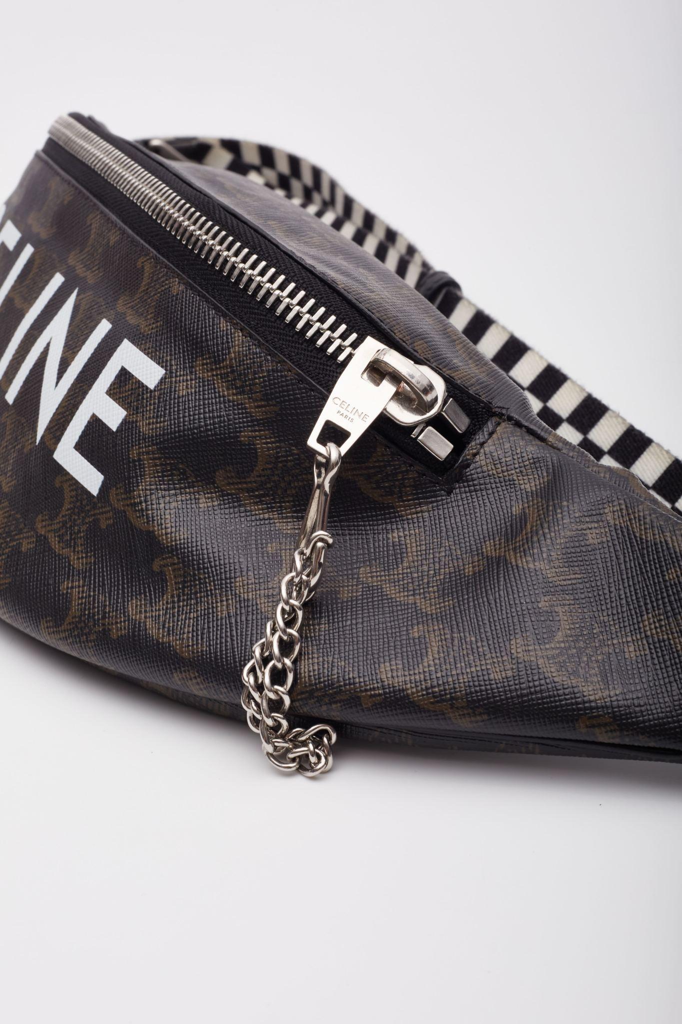 Celine Triomphe Logo Canvas Belt Bag Black For Sale 2