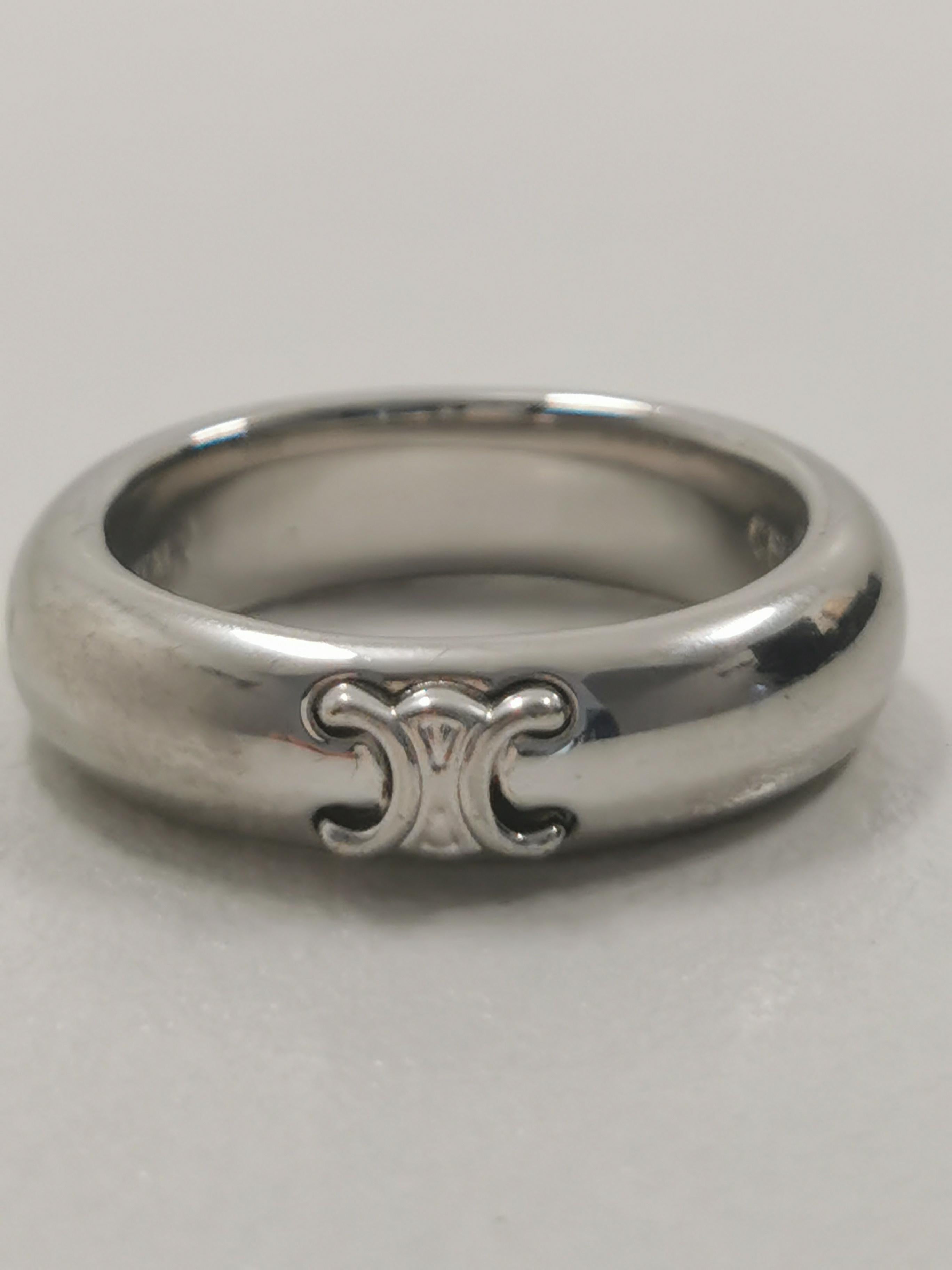 Celine Triomphe Logo Silver Ring Size 52 In Good Condition For Sale In PUTNEY, NSW