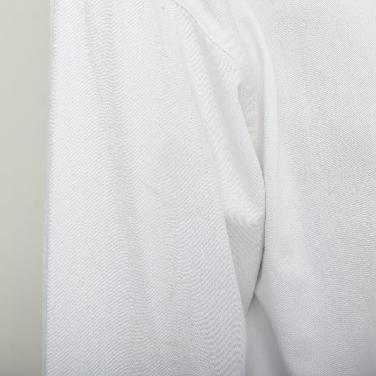 CELINE Triomphe optic white cotton anagram gold button crop popover shirt FR36 S For Sale 3