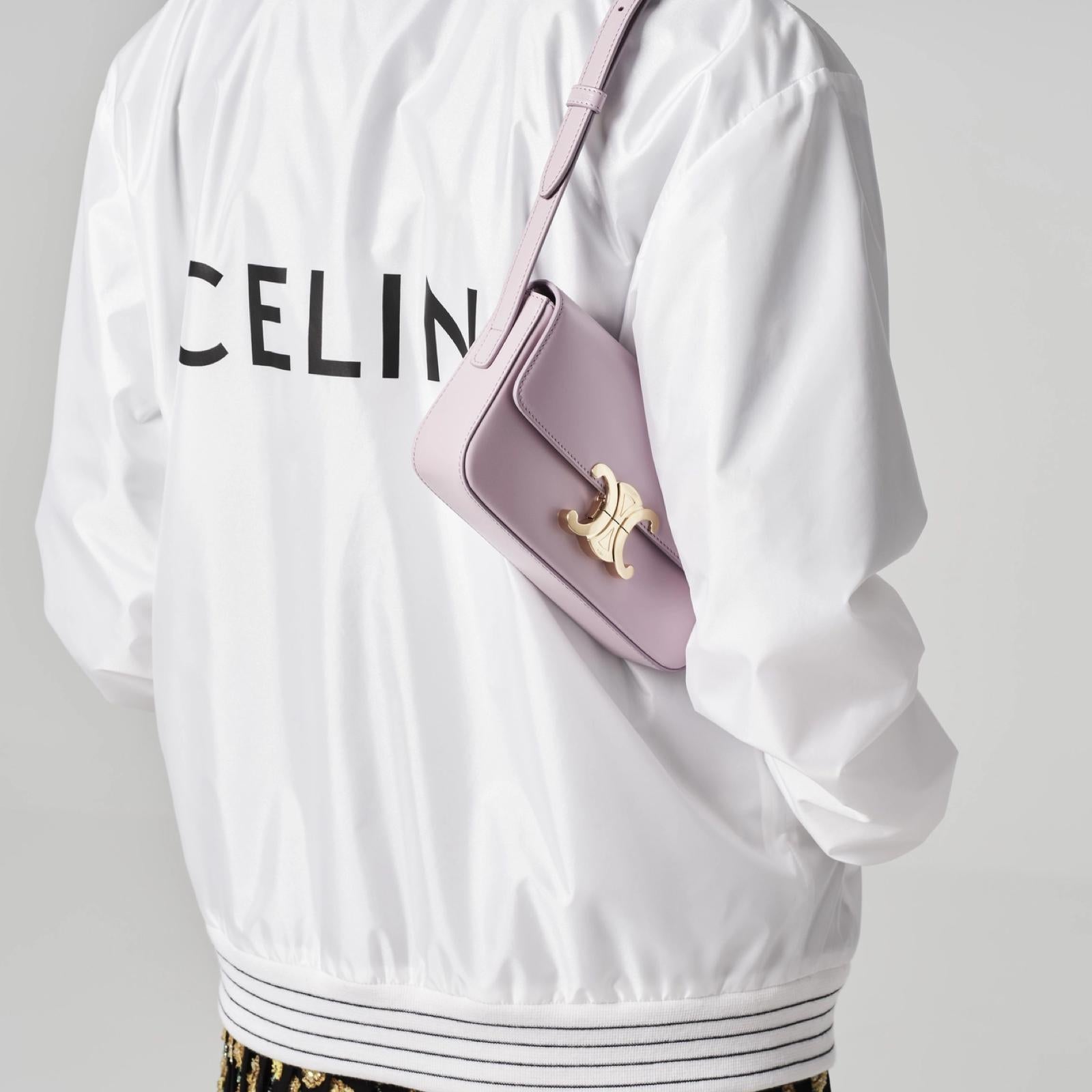 Celine Triomphe Shoulder Bag in Shiny Calfskin Lavender Grey Should Bag 1