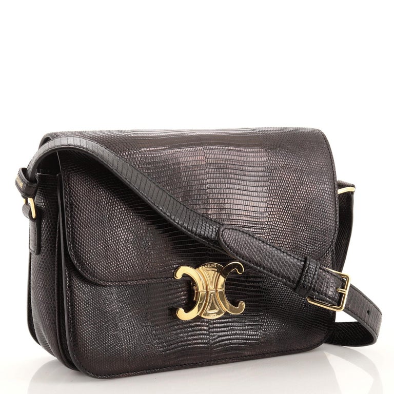 Celine Neutrals Vintage Lizard Shoulder Bag