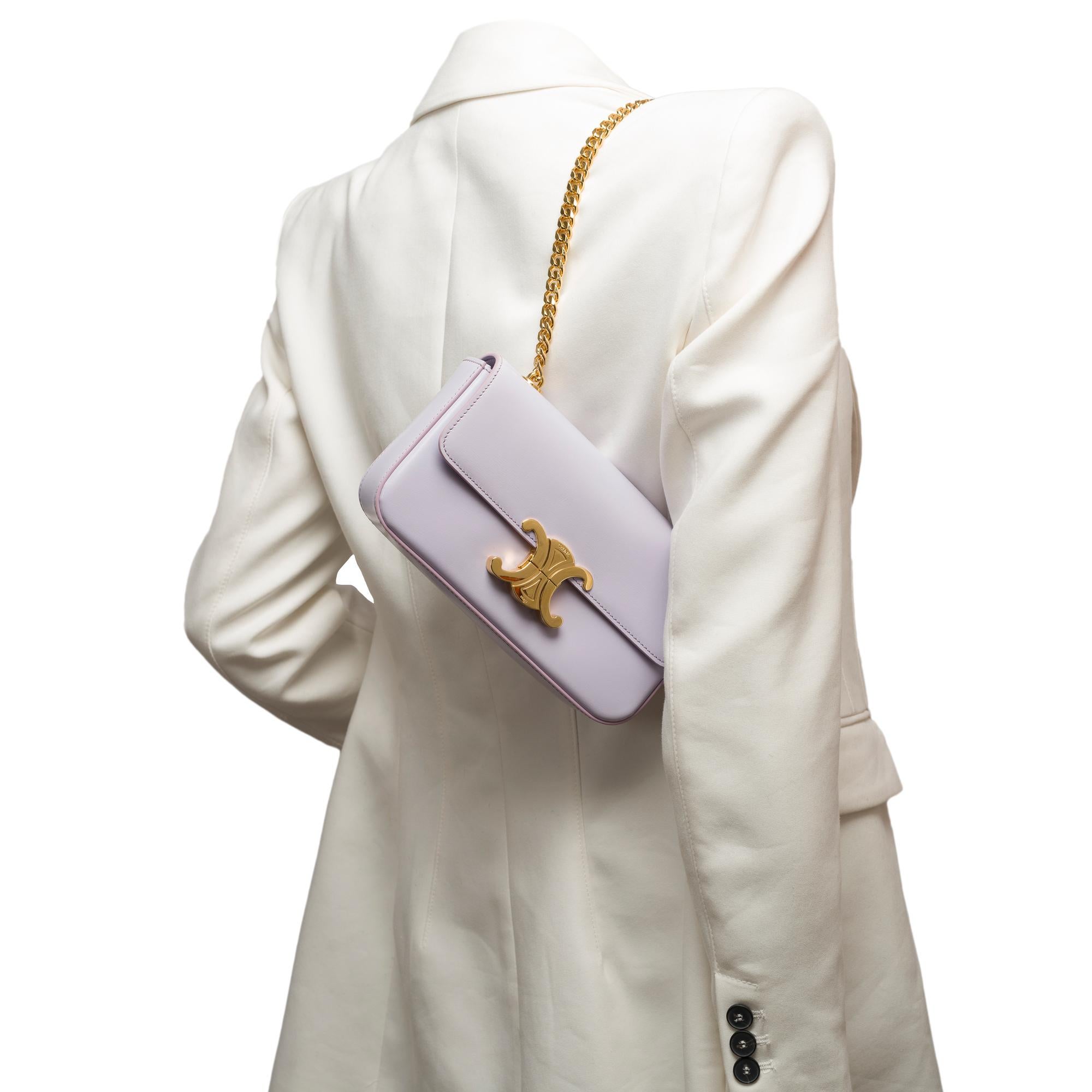 Celine Triomphe shoulder flap bag in satin lilac calf leather, GHW For Sale 8