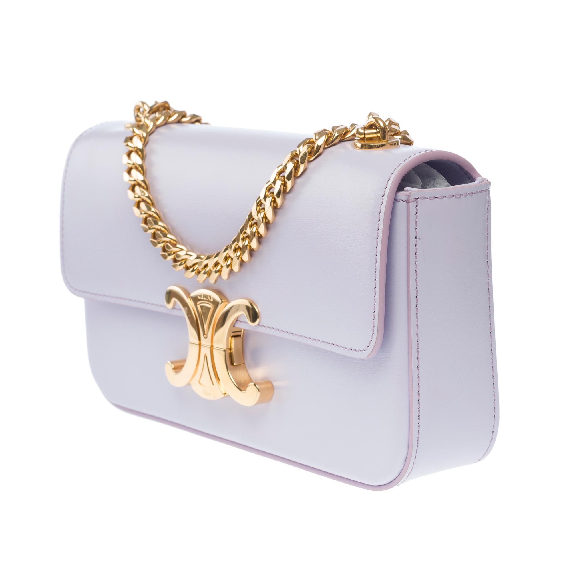 Celine Triomphe shoulder flap bag in satin lilac calf leather, GHW For Sale 1
