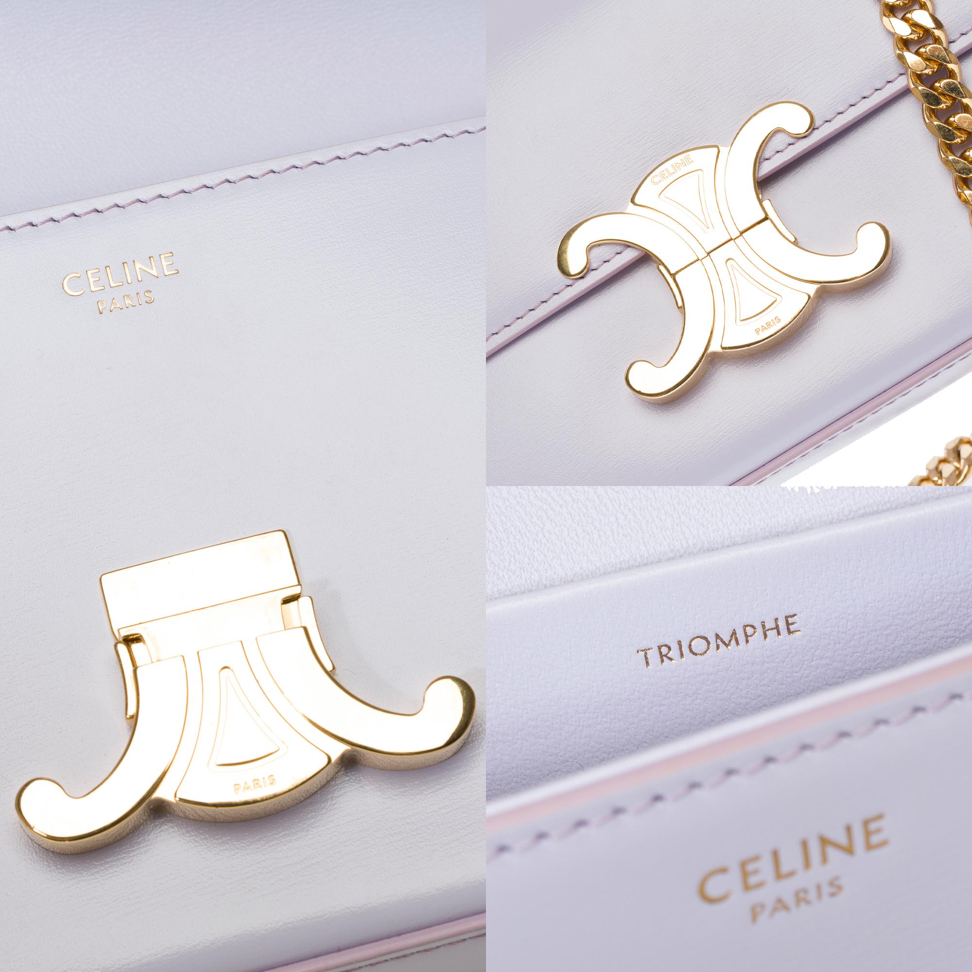 Celine Triomphe shoulder flap bag in satin lilac calf leather, GHW For Sale 2