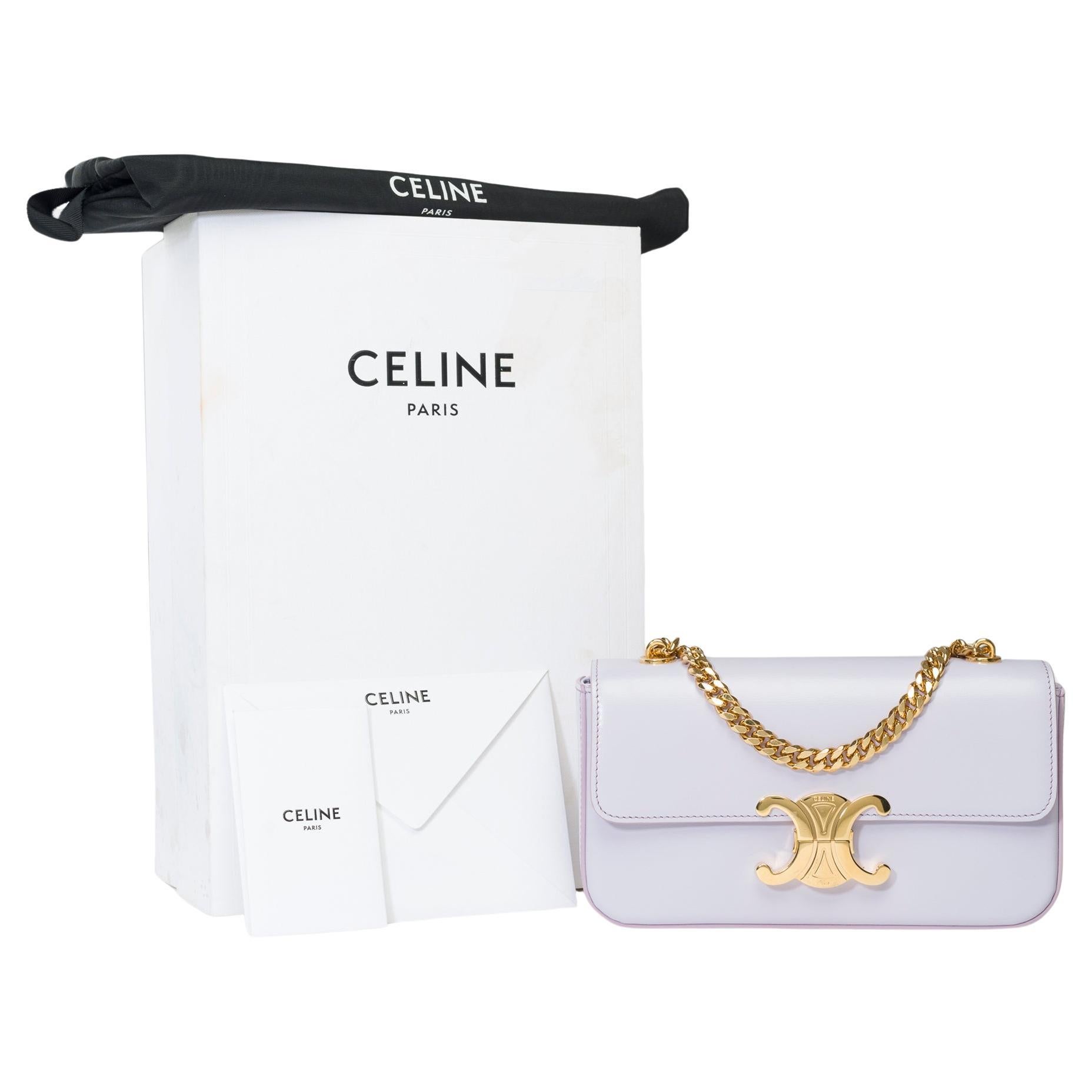 Celine Triomphe shoulder flap bag in satin lilac calf leather, GHW For Sale