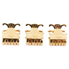 CELINE Triomphe Trios – Haarklammern mit Logo-Emblem aus metallfarbenem Metall, 3er-Set