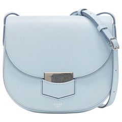 CELINE Trotteur pool light blue leather flap front rounded base  shoulder bag