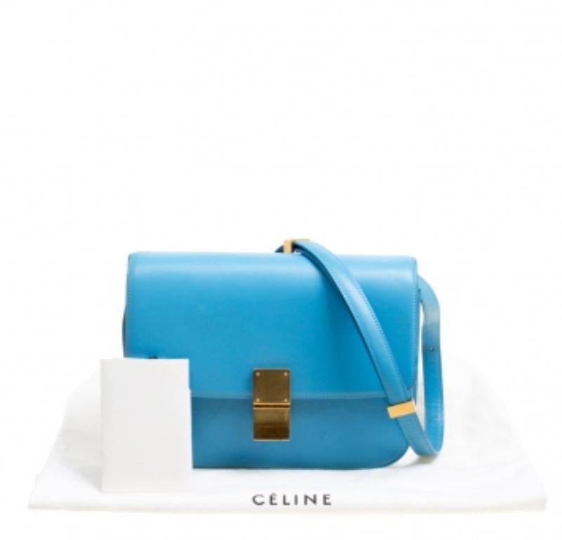Sac à bandoulière Classic Box moyen en cuir turquoise de Celine en vente 6