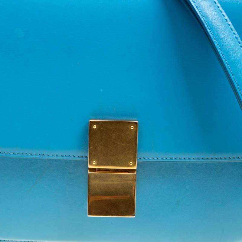 Celine Turquoise Leather Medium Classic Box Shoulder Bag For Sale 7
