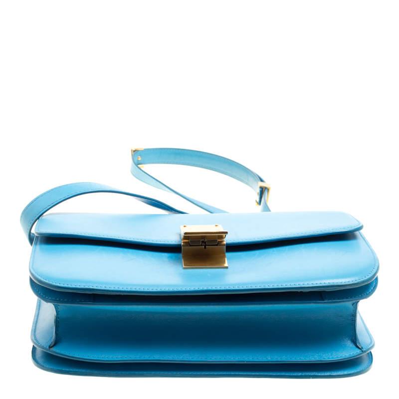 Celine Turquoise Leather Medium Classic Box Shoulder Bag For Sale 1
