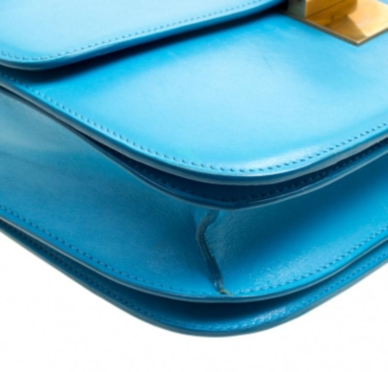 Sac à bandoulière Classic Box moyen en cuir turquoise de Celine en vente 1