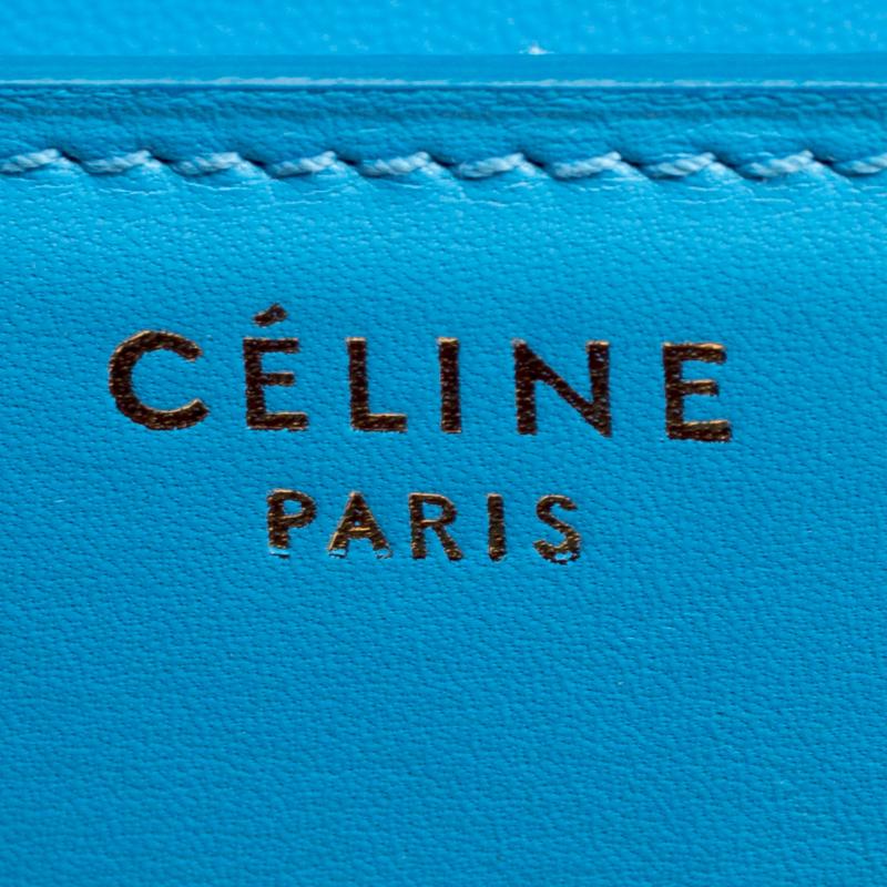 Blue Celine Turquoise Leather Medium Classic Box Shoulder Bag