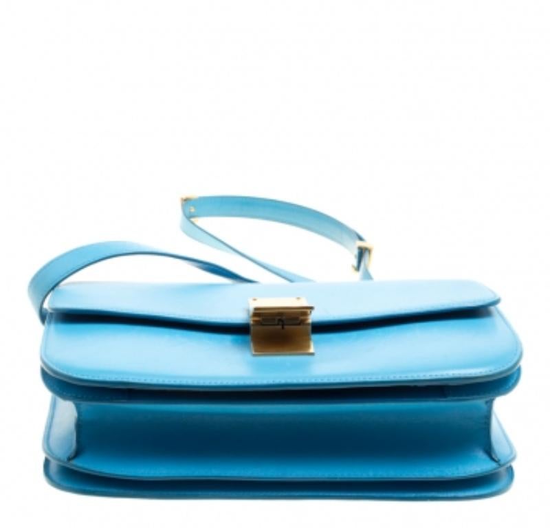 Sac à bandoulière Classic Box moyen en cuir turquoise de Celine en vente 2