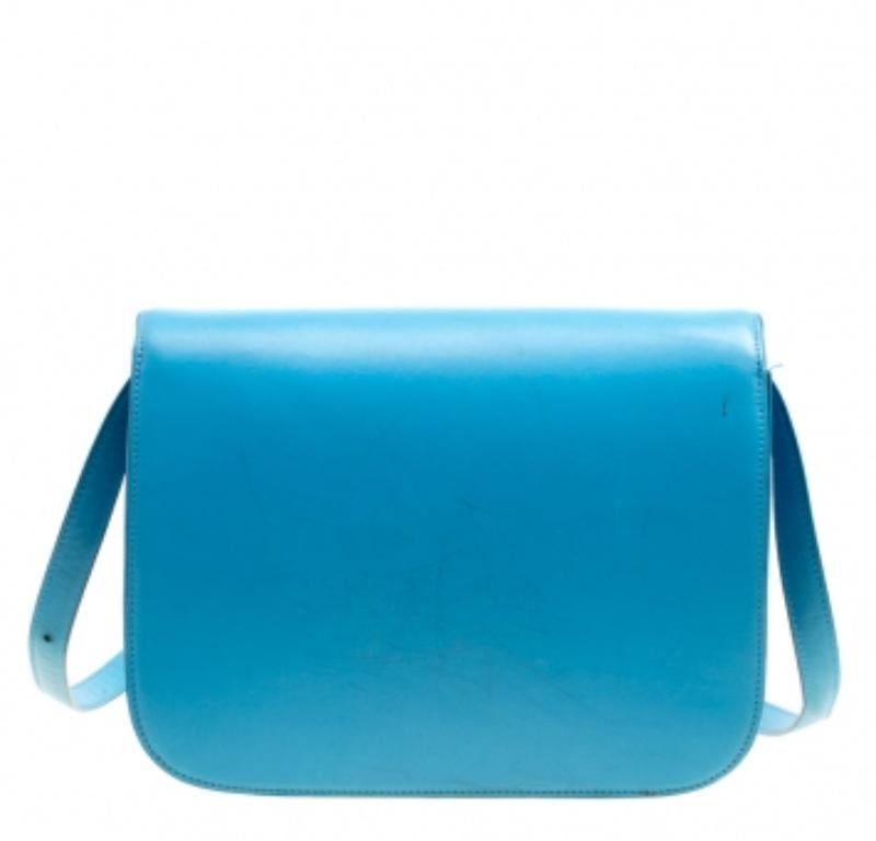 Sac à bandoulière Classic Box moyen en cuir turquoise de Celine en vente 3