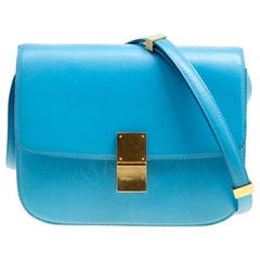 Celine Turquoise Leather Medium Classic Box Shoulder Bag