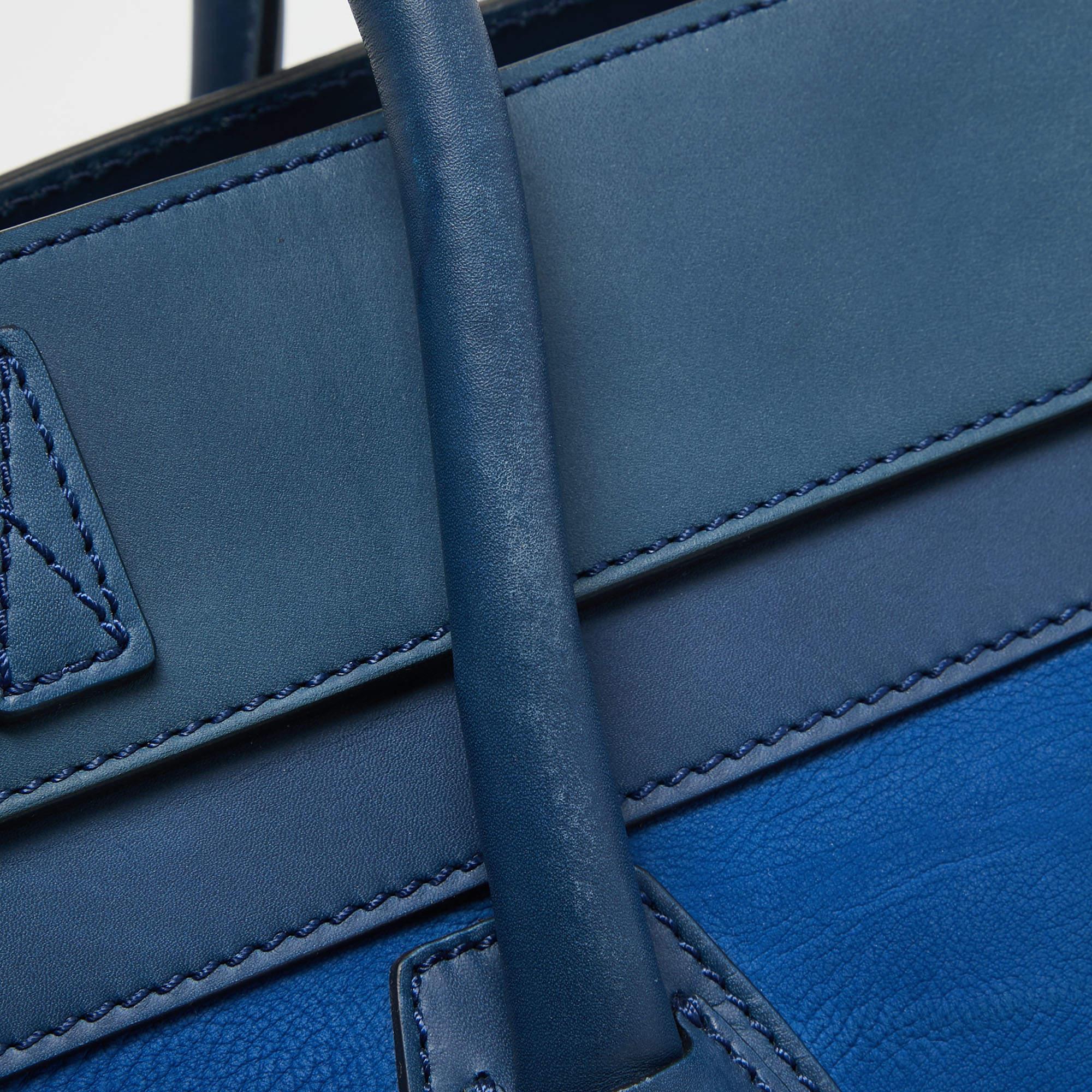 Celine Two Tone Blue Leather and Nubuck Medium Luggage Tote For Sale 6