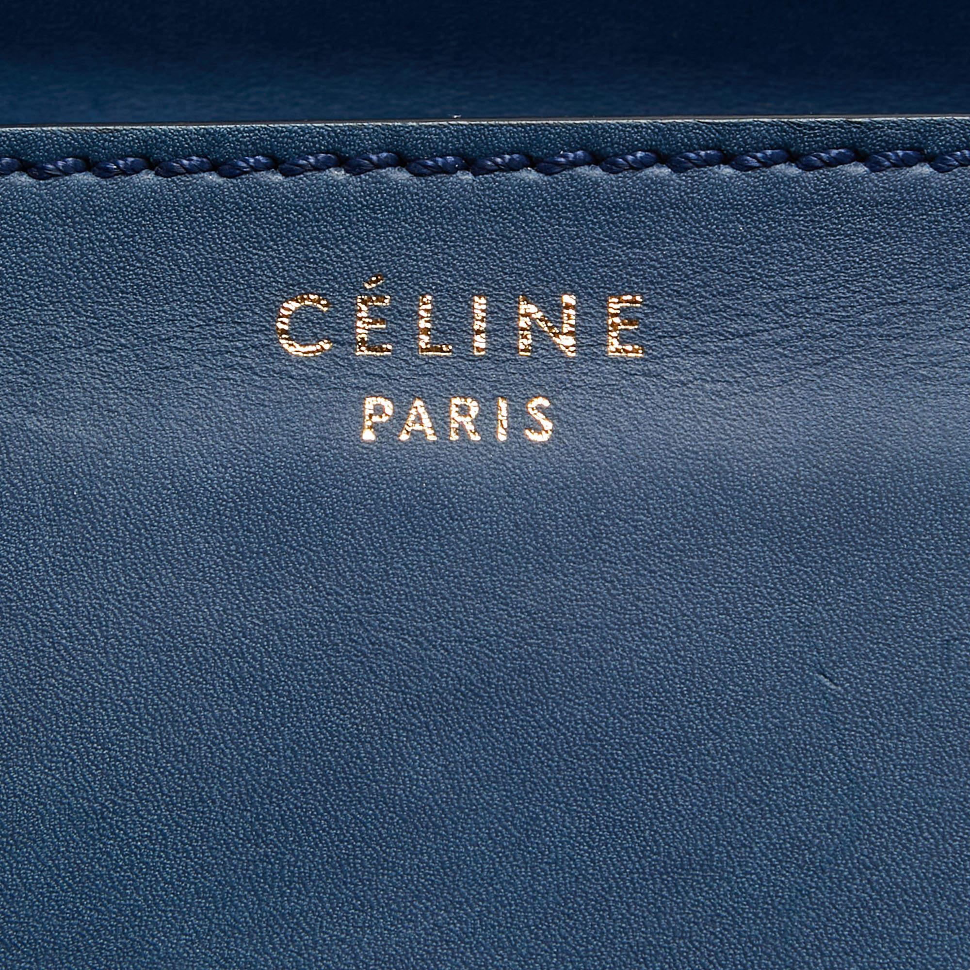 Fourre-tout moyen en cuir et nubuck bleu bicolore de Celine Pour femmes en vente