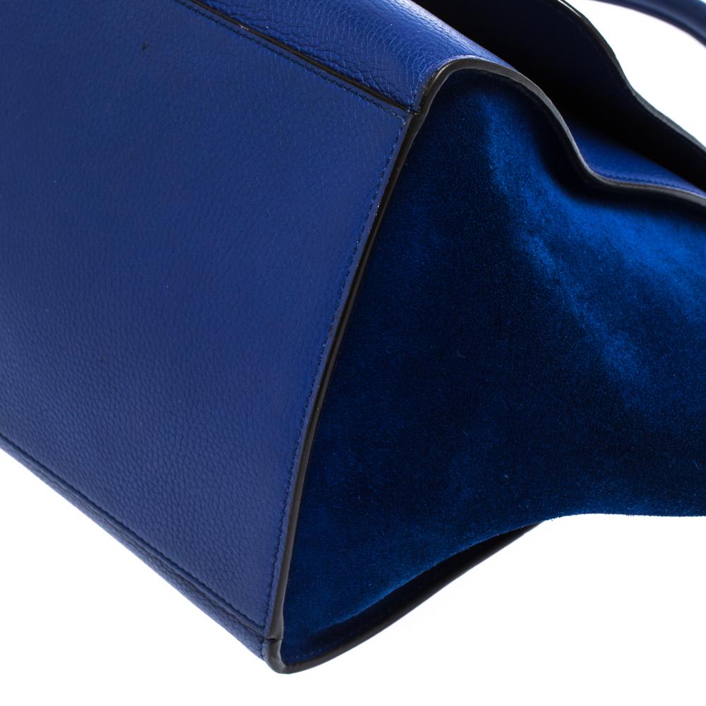 Celine Two Tone Blue Leather and Suede Medium Trapeze Bag 3
